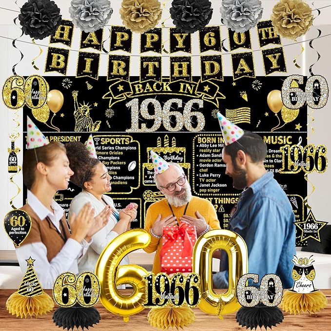 60th Birthday Decorations for Men Women 21pcs the Year 1966 Banner