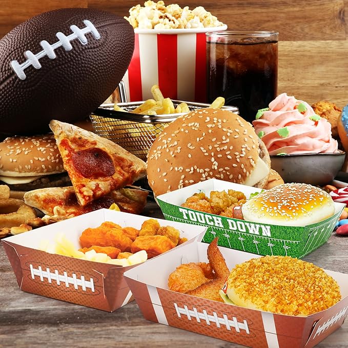 100 PCS Football Party Supplies Football Paper Food Tray Large