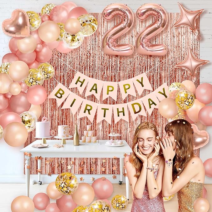 Rose Gold Birthday Party Decorations Happy Birthday Banners Tassel