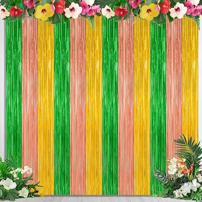4 Pack Hawaiian Party Decorations, 3.28 FT x 7.05 FT Hawaii Tinsel