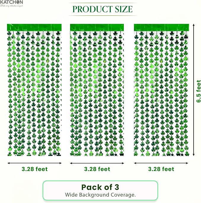 St Patrick's Day Tinsel Curtains 6.5X3.28 Pack of 3 St Patricks Day