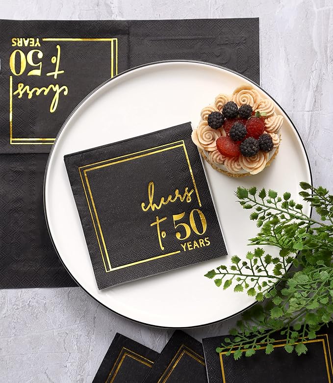 Cheers to Years Cocktail Napkins - 50 PK - 3-Ply Birthday Napkins 5x5