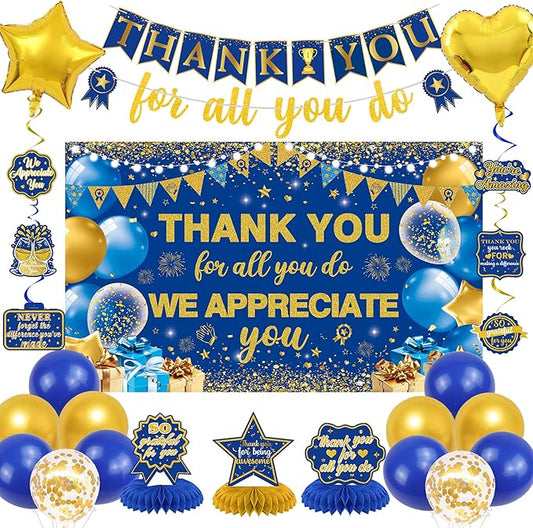 Vlipoeasn We Appreciate You Banner Decorations, Blue Gold Thank You