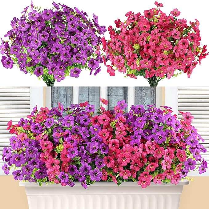 AmyHomie 16 Bundles Artificial Flowers for Outdoor Outside Spring