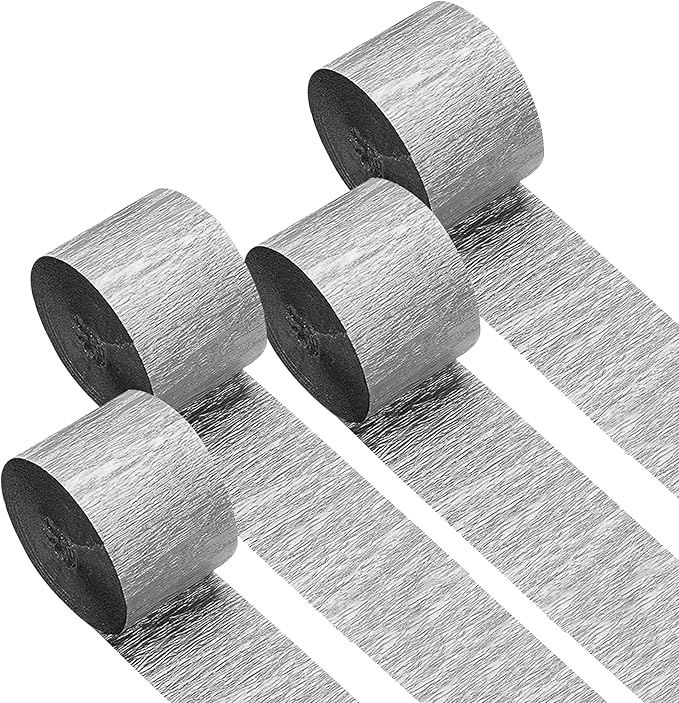 Captain Décor 4 Crepe Paper Streamers Rolls, 328ft Pack of 4 Silver