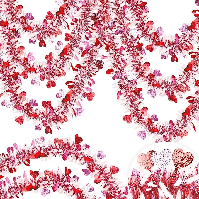 66 FT Valentine's Day Heart Tinsel Garland Decor Red Pink Heart