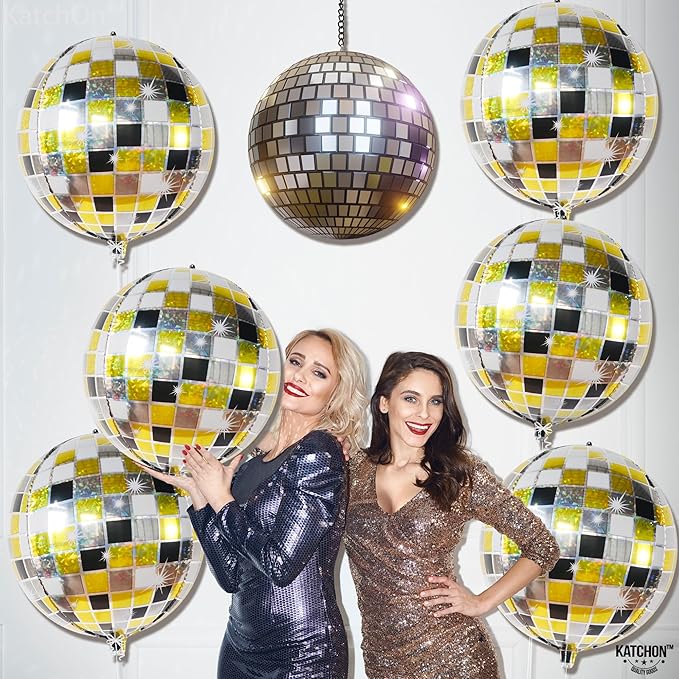 KatchOn, Multicolor Disco Ball Balloons - 22 Inch, Pack of 6 | 4D
