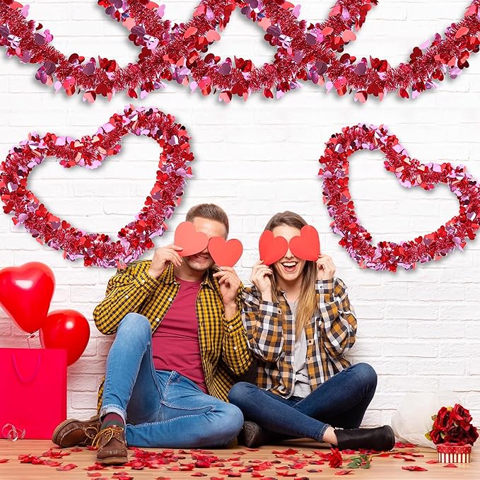 50 Feet Valentines Day Garland Decor Red Pink Heart Tinsel Garland