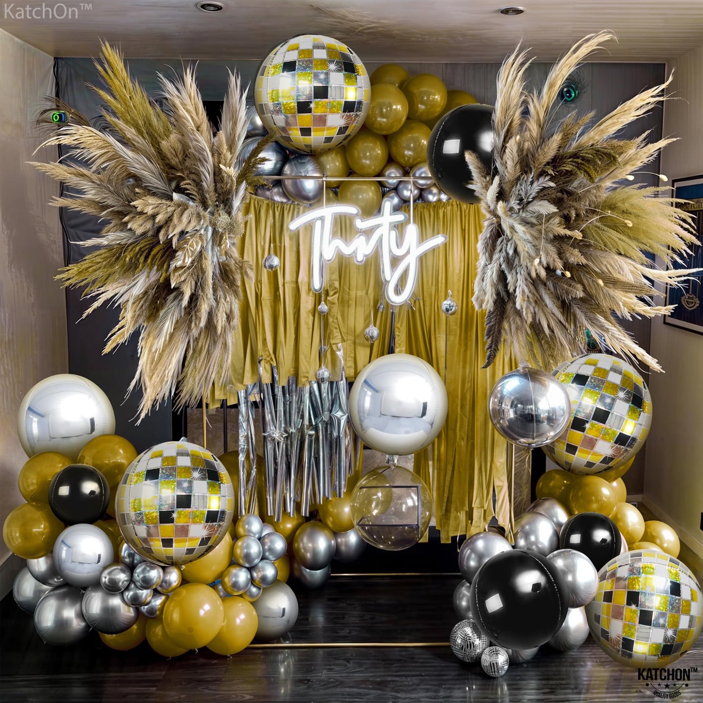 KatchOn, Disco Ball Balloons - Big 22 Inch, Pack of 14 | Black and