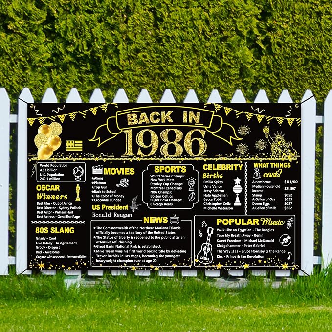 DARUNAXY 40th Birthday Black Gold Party Decoration, Back in 1986