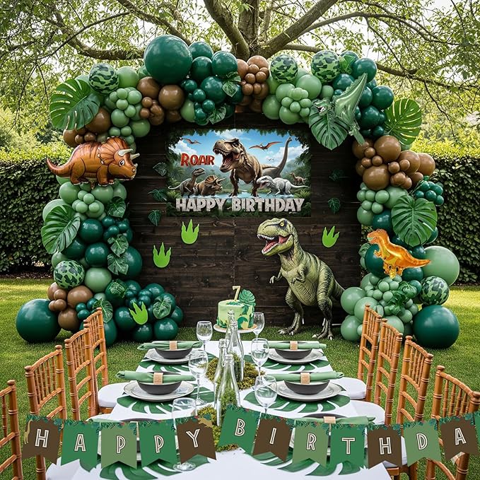 Dinosaur Birthday Party Decorations with Dinosaur backdrop Hunter