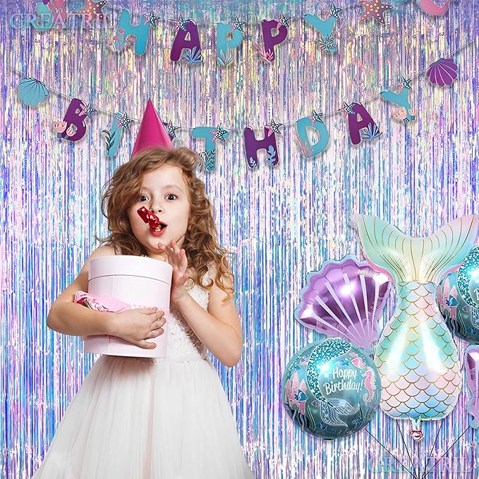 Iridescent Party Streamers Backdrop - GREATRIL Neon Transparent
