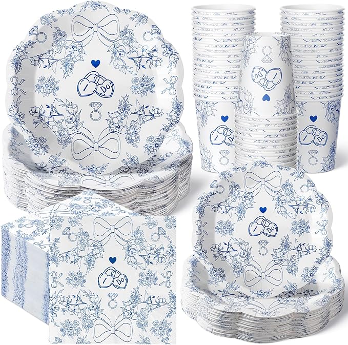 250 Pcs Something Blue Disposable Plates and Napkins Bridal Shower