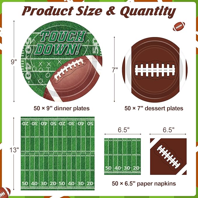Football Party Supplies Set 150 PCS Dinnerware Decorations Include