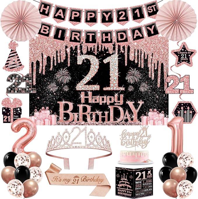21st Birthday Decorations for Her Women 32PCS 21st Birthday Party