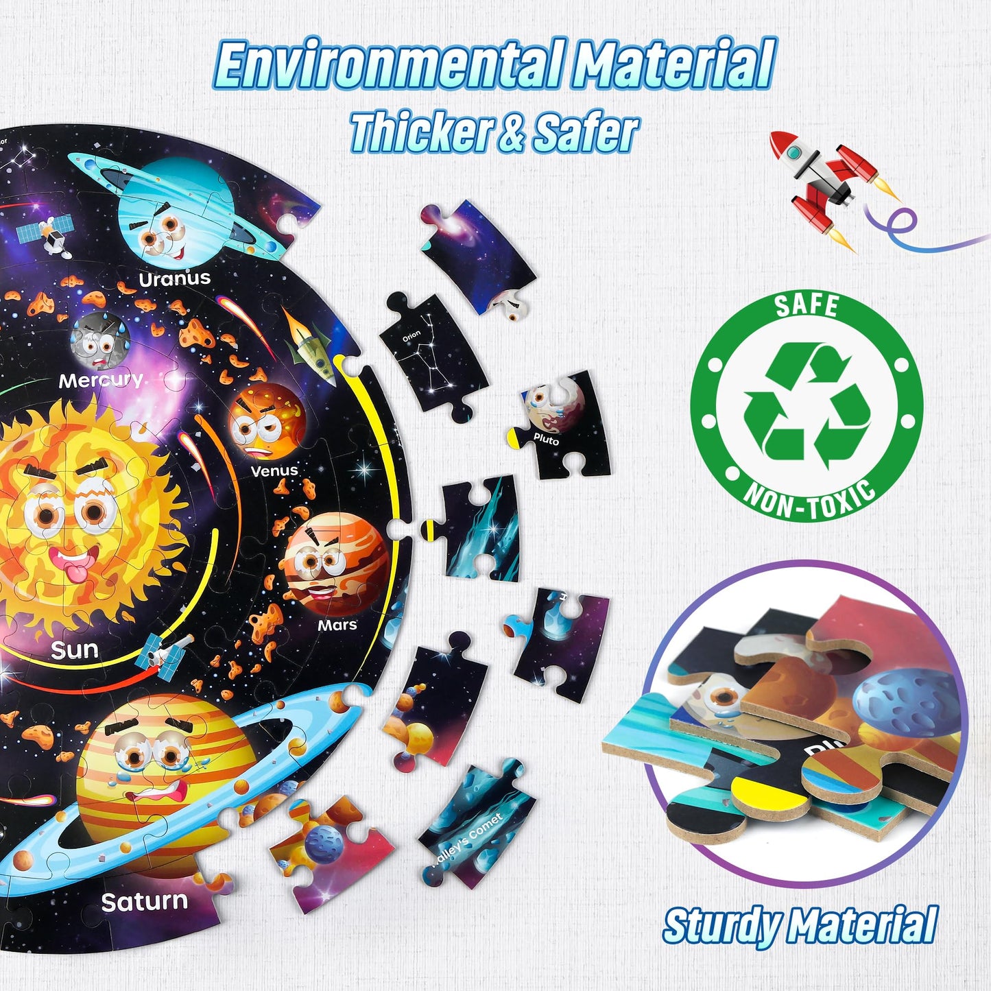 SYNARRY Solar System Floor Puzzles for Kids Ages 4-8, Large 70 Piece