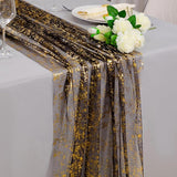 Snowkingdom 10 Pcs Black & Gold Cheesecloth Table Runner 10 FT, Sheer