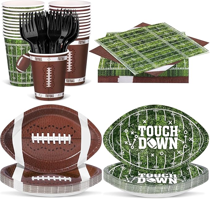 144 Pieces Football Party Decorations Disposable Football Tableware