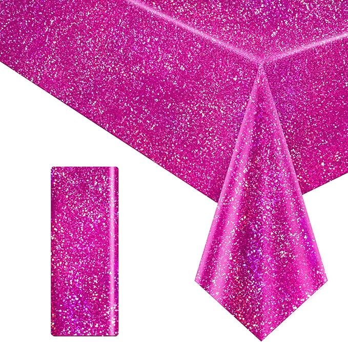 Just Shimmer 1 Pcs Fuchsia Hot Pink Holographic Tablecloths 40" x