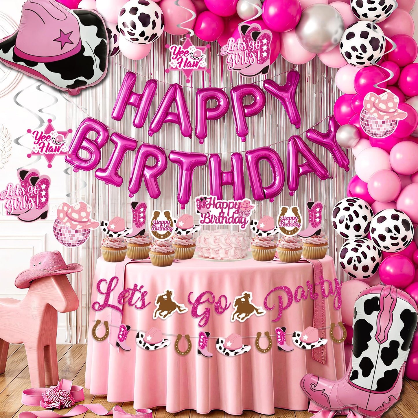 Disco Cowgirl Birthday Party Decorations - 105PCS Pink Decorations