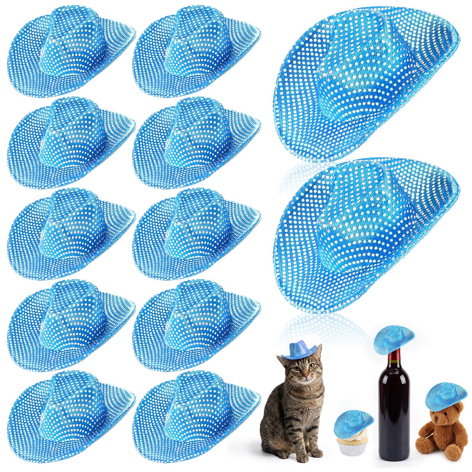 Sotiff 12 Pcs Mini Cowboy Hat Tiny Disco Glitter Hats for Crafts Blue