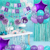 Mermaid Birthday Decorations Purple Teal Blue Party Balloons Happy