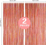2 Pack 3.2ft x 8.2ft Rose Gold Foil Fringe Curtain Backdrop, Metallic