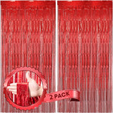 Voircoloria 2 Pack Laser Red Foil Fringe Backdrop Curtains, Tinsel