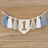 Boho Blue Handmade 1st Birthday High Chair Banner First Highchair