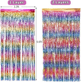 4 Pack Wavy Rainbow Foil Fringe Curtain | 3.3x6.6ft Colorful Tinsel