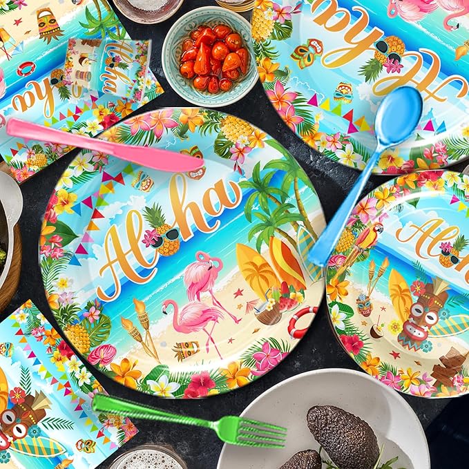Hawaiian Flamingo Party Supplies Tableware Set Tropical Luau