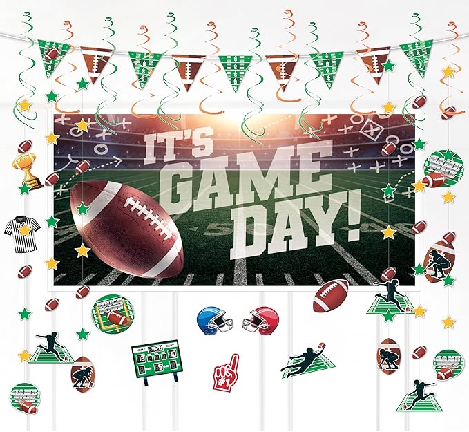 32 Piece Football Party Decoration Kit Banners Foil Swirls Garlands