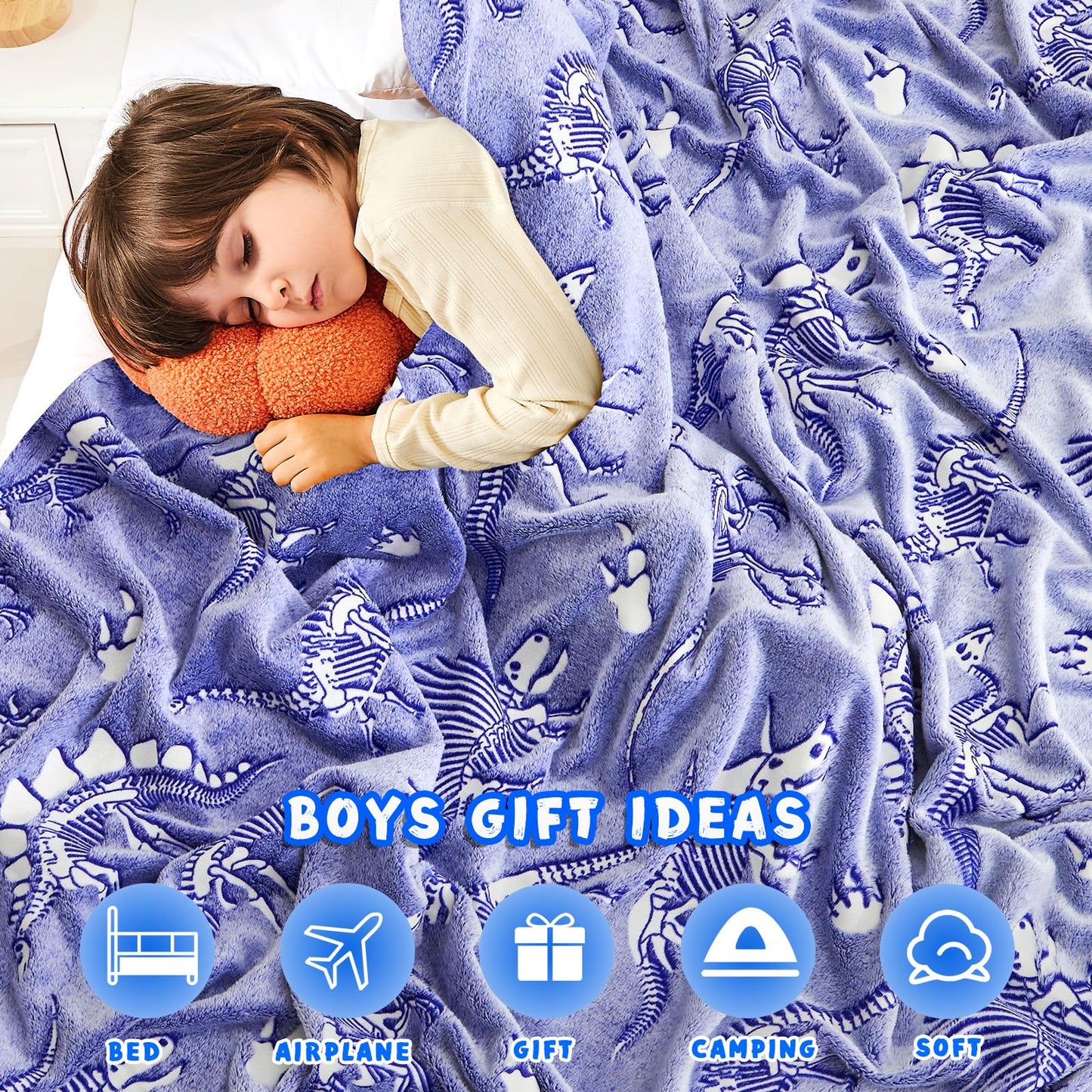 inhand Dinosaur Blanket for Kids Glow in the Dark Blanket Christmas