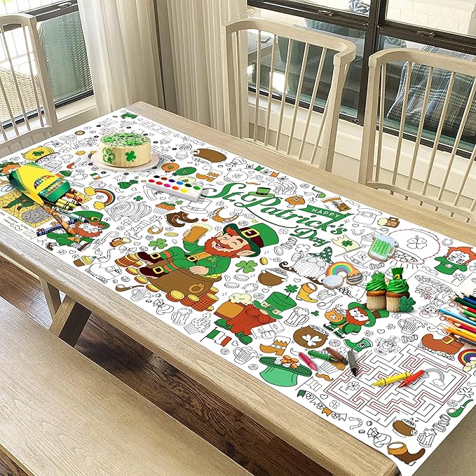 St Patrick's Day Coloring Tablecloth for Kids Giant 30x72 Inch