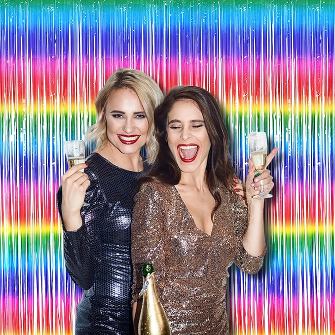 BRAVESHINE Tinsel Foil Curtains - 2 Pack Colorful Party Streamers