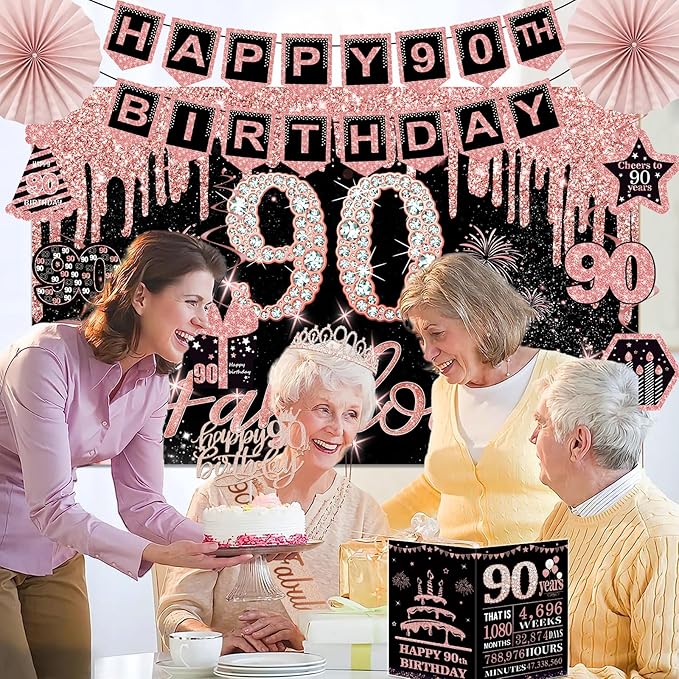 90th Birthday Decorations for Women 32PCS 90th Birthday Party