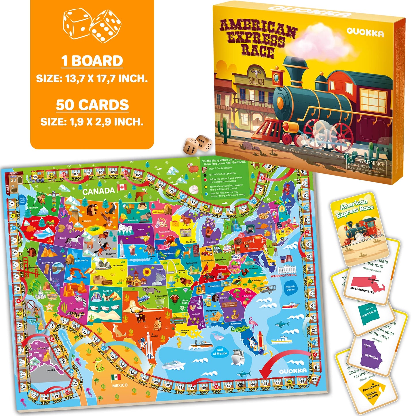 QUOKKA 3X Set Learning Board Games for Kids 8-12 - Educational Trivia