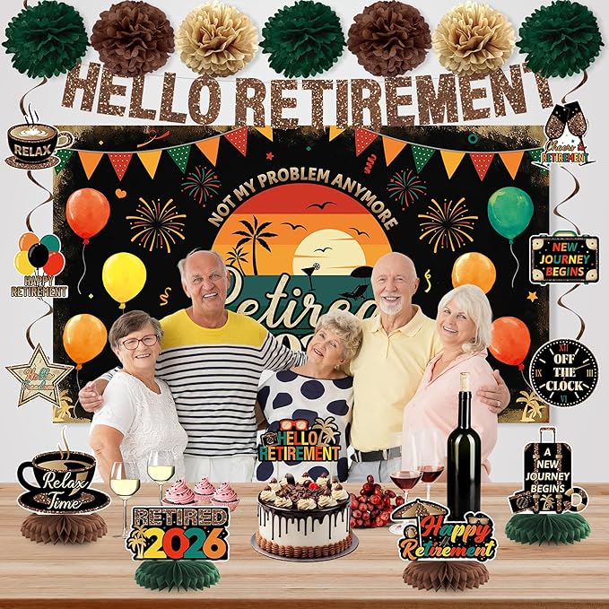 Retirement Party Decoration Vintage 2026 Retired Banner Background