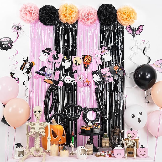 Pink Halloween Party Decorations Set Include HAPPY HALLOWEEN Banner