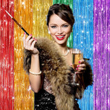 2Pack Rainbow Foil Fringe Curtains Backdrop Decorations, Rainbow