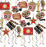 48CT Movie Night Hanging Swirls Decorations Red Gold and Black