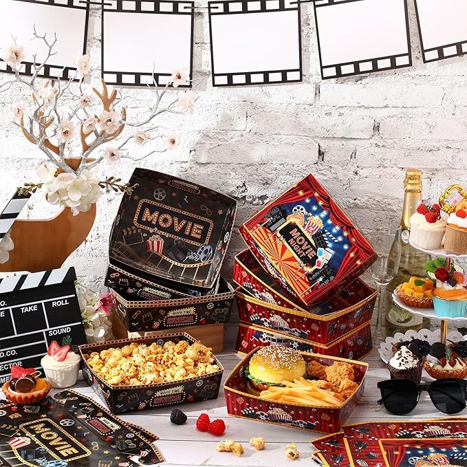 48 Pcs Movie Night Snack Tray 5 Lbs Large Disposable Paper Food Tray