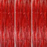 Voircoloria 3 Pack 3.3x8.2 Feet Red Foil Fringe Backdrop Curtains,