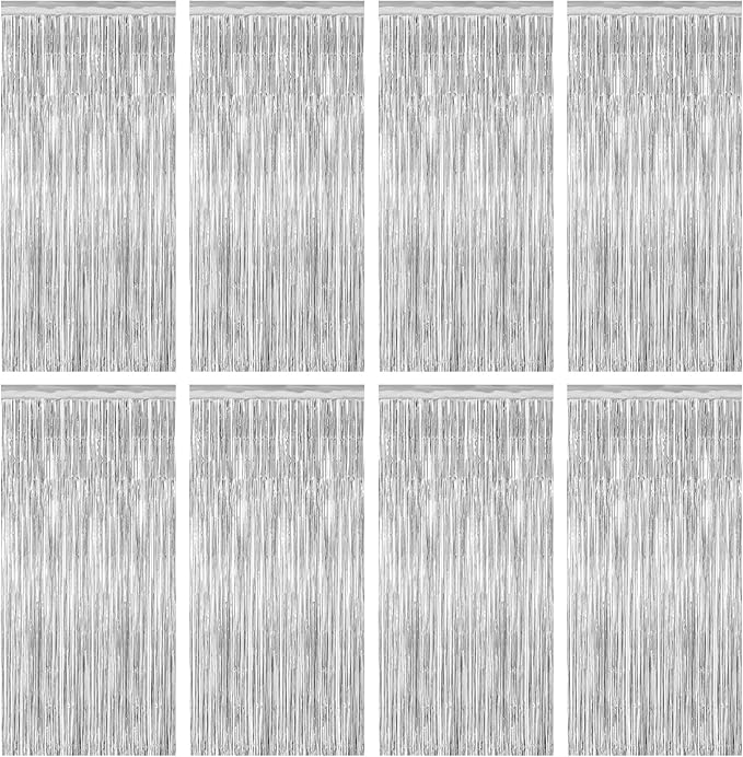 8 Pack Silver Backdrop, 3.28 FT x 7.05 FT Birthday Backdrop, Metallic