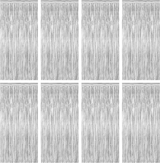 8 Pack Silver Backdrop, 3.28 FT x 7.05 FT Birthday Backdrop, Metallic