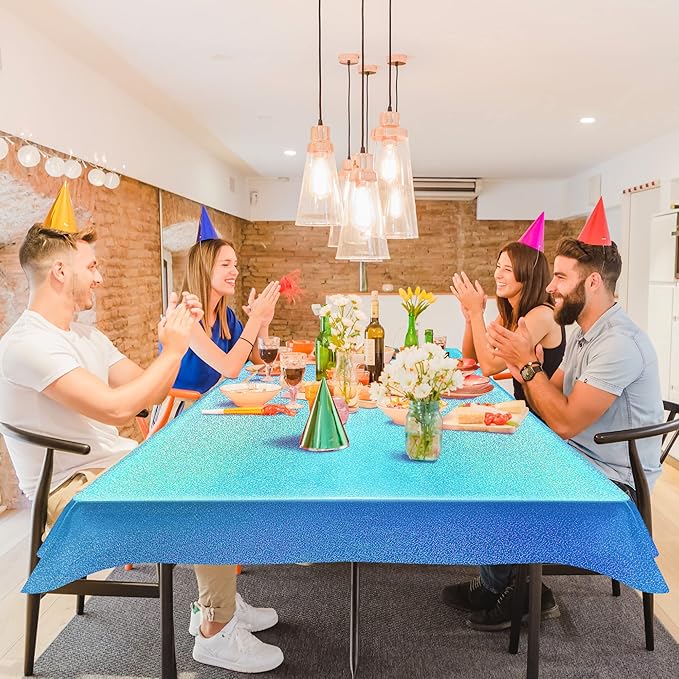 4pcs Blue Holographic Laser Tablecloths 40" x 108" Plastic Table