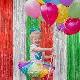 2 Pack Christmas Backdrop, Red Silver Green Party Streamer, Metallic