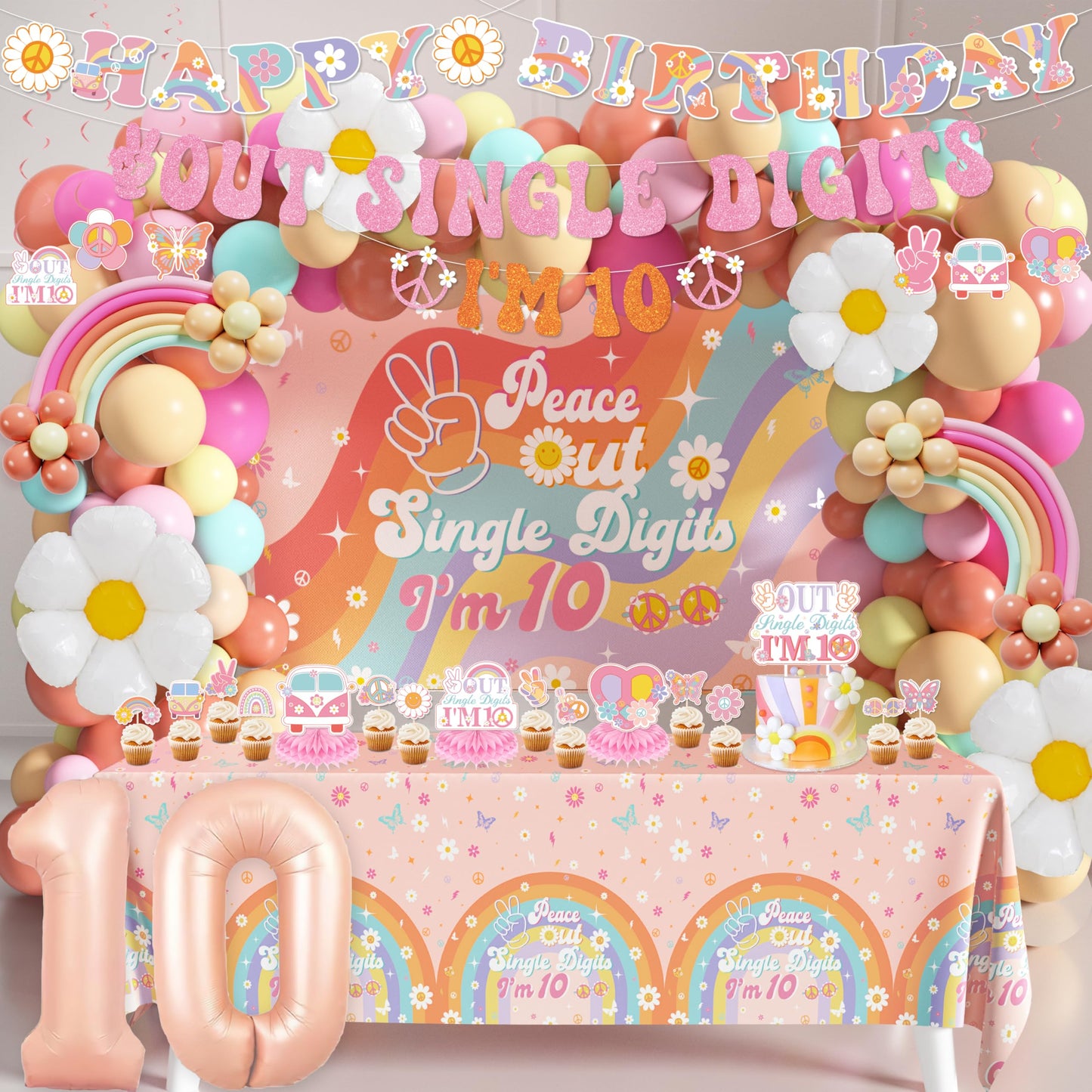 10th Birthday Decorations for Girl, Peace Out Single Digits Party