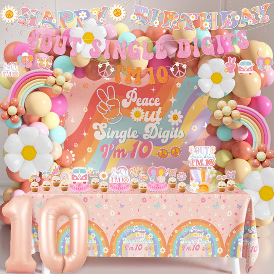 10th Birthday Decorations for Girl, Peace Out Single Digits Party