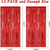 12 Pack Red Curtains, 3.28 FT x 7.05 FT Party Streamer, Metallic